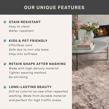 Vintage Brown Terracotta Rugs for Bedroom - 6x9 Distressed Print Pattern Large Area Rug for Living Room, Dining Room Under Table, Thin & Soft Washable Electic Décor