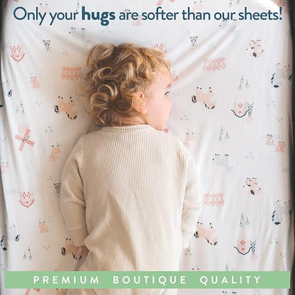Joey + Joan Bassinet Fitted Sheets 19" x 32" for Cowiewie Bedside Sleeper Bassinet Mattress Pad – Snuggly Soft 100% Jersey Cotton – Farm Animals – 2 Pack