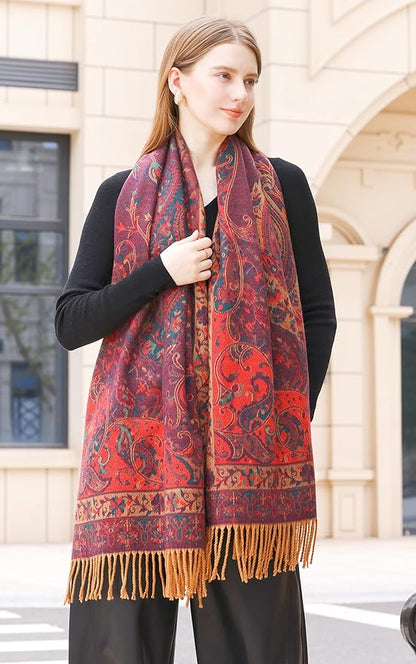 Wander Agio Warm Fashion Scarf Long Shawl Large Blanket Winter Wraps Scarves for Women Cashmere Jacquard Vintage Paisley