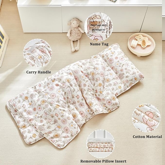 Toddler Nap Mat with Removable Pillow,Ultra Soft Slumber Bags for Girls,Kids Sleeping Bags with Roll Up Design, Perfect for Preschool,Daycare,Kindergarten