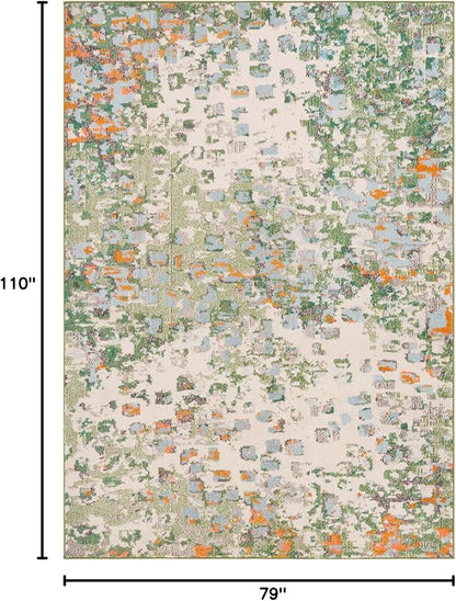 SAFAVIEH Monaco Collection Area Rug - 6'7" x 9'2", Sage & Rust, Abstract Watercolor Design, Non-Shedding & Easy Care, Ideal for High Traffic Areas in Living Room, Bedroom, Dining (MNC225W-6)