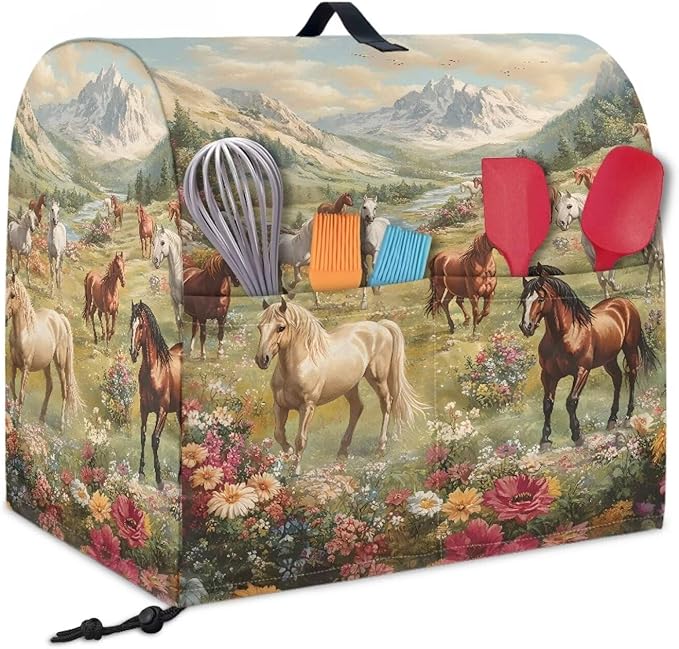 Horse Print Stand Mixer Cover with 2 Pocket and Handle Kitchen Appliance Coffee Maker Toaster Dust Covers