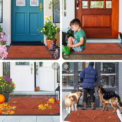 Smiry Front Door Mat Outside Entrance, Heavy Duty Sturdy Natural Rubber Doormat, Trap Dirt and Moisture, Easy Clean Low Profile Mats for Indoor Outdoor Entry, Irregular Triangle (29.5x17, BRN-Orange)