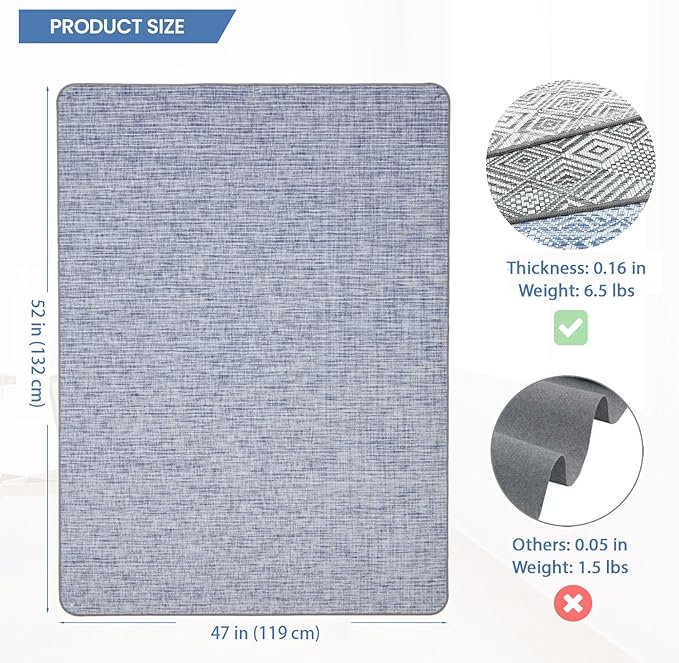 Chair Mat for Hardwood & Tile Floor, 47" x 52" Heavy Duty Office Chair Mat for Rolling Chairs, Anti Slip, Non-Curve, Floor Protector for Home Office, Blue White
