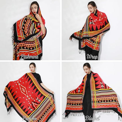 DANA XU 100% Merino Wool Pashmina Shawl for Women 96"x43", Oversized Cashmere Wrap with Tassels, Floral Travel Blanket Cape