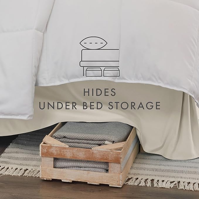 Linen Market Bed Skirt - Ultra Soft Microfiber - Easy Fit with 14 Inch Tailored Drop - Hotel Quality, Shrinkage & Fade Resistant - Bed Cover - Full Size Bed Skirts - Bedroom Décor - (Full, Ivory)