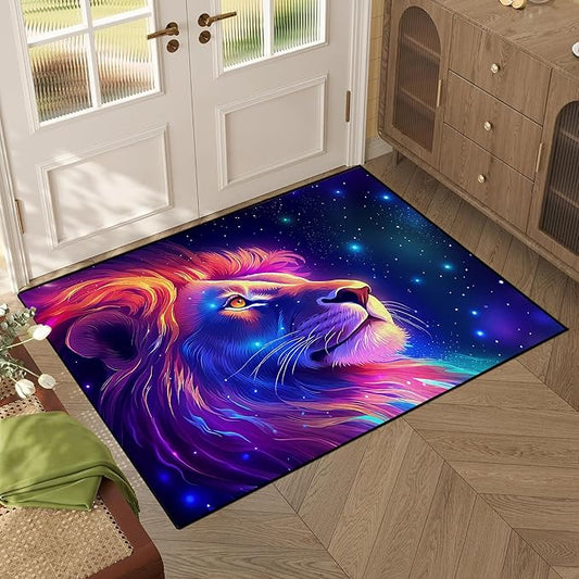 Galaxy Lion Rug 3D Fierce Lions Area Rugs for Kids Bedroom Living Room Playroom Gameroom Boys Glitter Carpet Throw Rugs Floor Mat 63 in x 31 in
