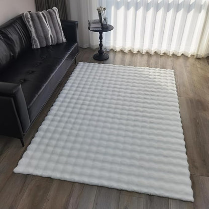 GLORY RUGS Area Rugs Bubble Soft Faux Rabbit Fur Rug 5x7 Polar White Plush Carpet Shag Cozy Fluffy Rug Non Slip Rugs, Machine Washable Shaggy Area Rug Bedroom Living Room and Dining Room.