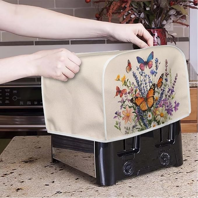 ZFRXIGN Flower Butterfly Toaster Cover Small Appliance Covers Toaster Cover 4 Slice Kitchen Decor Toaster with Top Handle Toaster Bag Dust Cover Beige Daisy Toaster Cover