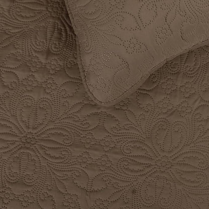 Easy-Going Twin Size Reversible Quilt Set with 1 Quilt and 1 Pillow Sham, Soft Bed Quilt Cover, Water Resistant Lightweight Microfiber Bedspread, Stain Resistant, Damask-Camel/Ivory