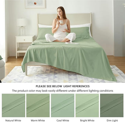 Bedsure Deep Pocket King Sheet Set - Fits Mattresses Up to 21 Inches Thick - 4 Piece GentleSoft Bed Sheets, Moisture Wicking, Soft & Cooling Bedsheet & Pillowcases, Easy & Secure Fit, Light Green