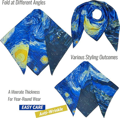 Artist Oil Painting Wraps 51"x51" Cashmere-Soft Art Pashmina Luxury Rolled Hem Women Large Travel Blanket Shawl