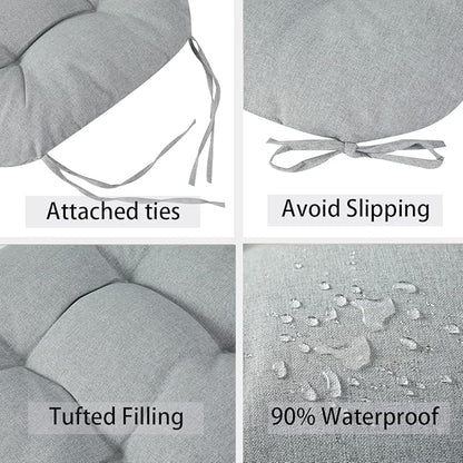 FUNHOME Outdoor Chair Cushions 19 x19 Inch,Water Resistant Tufted Seat Cushions 19",Reversible,Weather Resistant,Rounded Back Wicker Chair Cushion for Patio Garden Furniture(Light Gray)