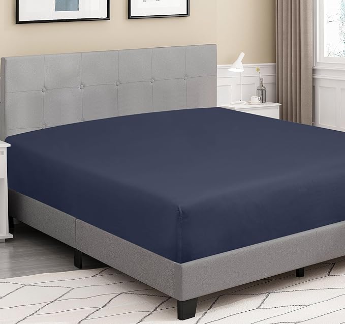 ROYALE LINENS 300 Thread Count 100% Long Staple Combed Cotton Fitted Sheet California King - Super Soft Deep Pocket Bottom Sheet - Fitted Sheets Only - Elastic Sheets (Cal King, Navy)