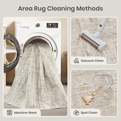 Valenrug Washable Rug 4x6 - Stain Resistant 4x6 Area Rugs for Living Room, Non Slip Backing Printed Rugs for Bedroom, Folable Machine Washable Area Rug(4'x6', Beige)