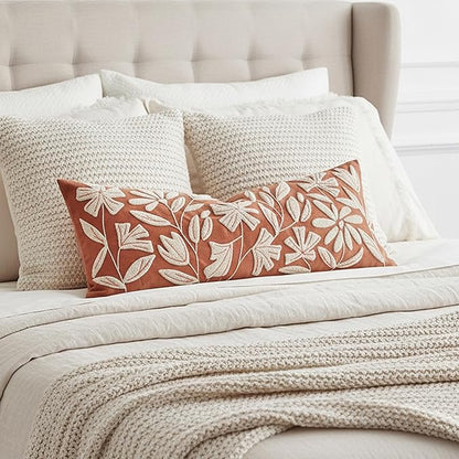 BlissBlush Fall Throw Pillow Cover 14x36 Long Lumbar Throw Pillow for Bed, Rust Brick Red Soft Velvet Accent Farmhouse Body Lumbar Throw Pillowcase for Bedroom Sofa Couch, Home Décor