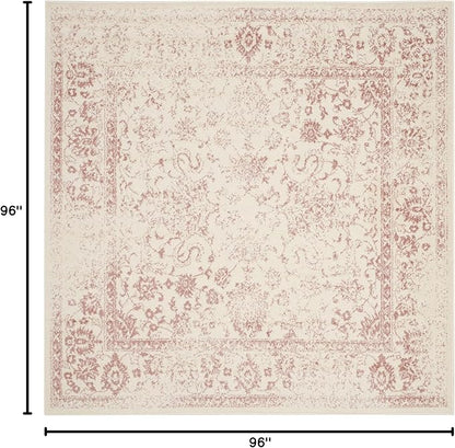 SAFAVIEH Adirondack Collection Area Rug - 8' Square, Ivory & Rose, Distressed Vintage Floral Design, Non-Shedding & Easy to Clean, Ideal for Living Room, Bedroom, Dining Space (ADR109H)