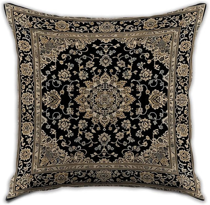 Vintage Boho Floral Print Throw Pillow Cover 18x18 - Brown, Black - Retro Rust Floral Decor Pillowcase | Indoor Outdoor Cushion Case for Sofa Bed Living Room Bedroom Home (Beige&Black, 18x18inch)