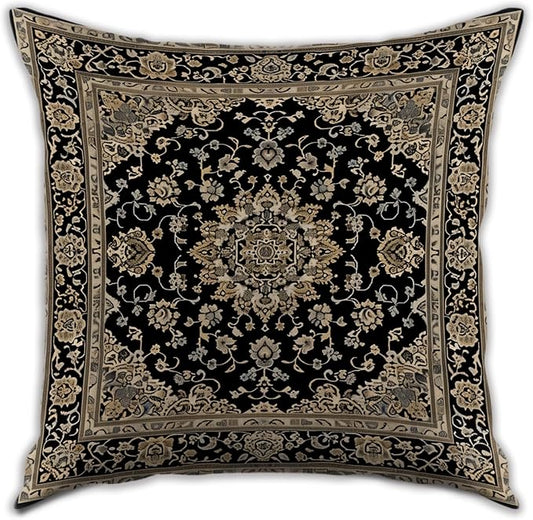 Vintage Boho Floral Print Throw Pillow Cover 18x18 - Brown, Black - Retro Rust Floral Decor Pillowcase | Indoor Outdoor Cushion Case for Sofa Bed Living Room Bedroom Home (Beige&Black, 18x18inch)