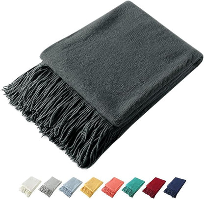 Homiest Decorative Knitted Throw Blanket With Fringe, Lightweight Acrylic Knit, Soft & Cozy Tassel for Couch Sofa Bed (Charcoal Grey, 50 x 60 Inch)