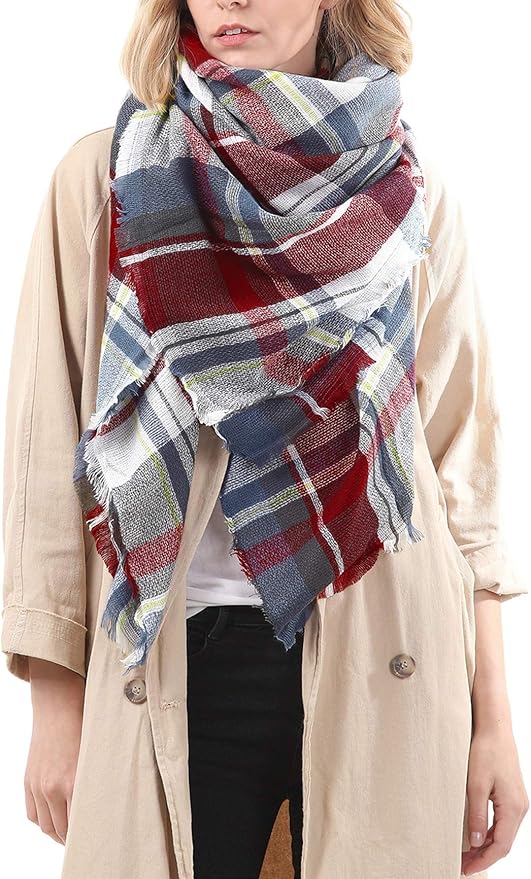 American Trends Women's Cozy Warm Winter Fall Blanket Scarf Stylish Soft Chunky Checked Giant Scarves Shawls