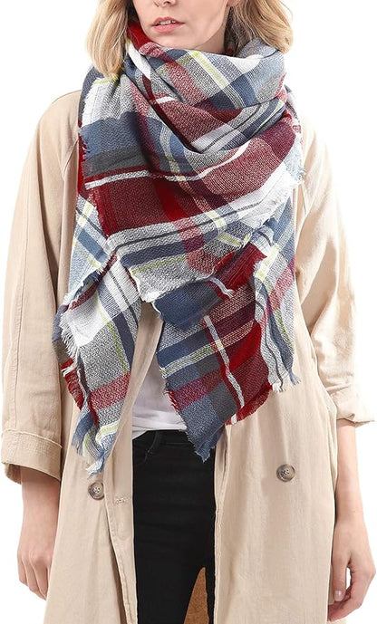 American Trends Women's Cozy Warm Winter Fall Blanket Scarf Stylish Soft Chunky Checked Giant Scarves Shawls