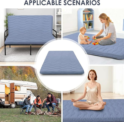 Japanese Floor Mattress, 100% High Density Comfortable Foam, 4" Thicken Foldable Mattress Tatami Mat Sleeping Pad, Ideal for Comfort and Support, Kids Floor Lounger Pillow Bed Sofa, Blue, Twin