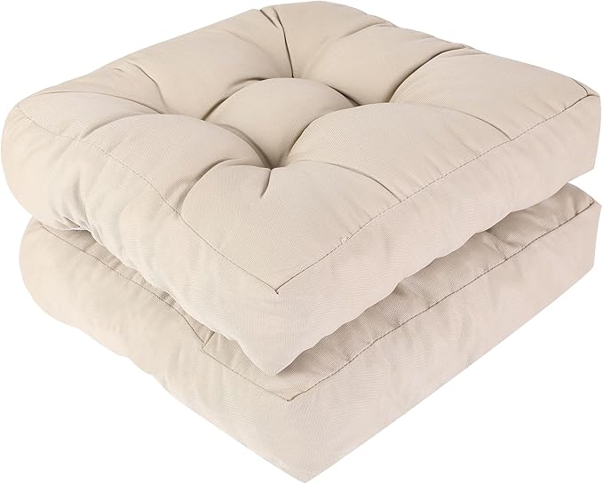 RACE LEAF 19" x 19" Patio Chair Cushions Khaki - Outdoor/Indoor Tufted Memory Foam Chair Pads Set of 2, Water-Resistant Olefin Chair Seat Cushion Non-Slip Backing