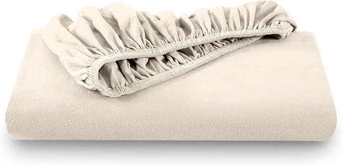 Bare Home Flannel Fitted Bottom Sheet 100% Cotton, Velvety Soft Heavyweight - Double Brushed Flannel - Deep Pocket (Full, Sand)