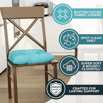 Klear Vu Gripper Overstuffed Universal Non-Slip Dining Chair Cushions for Kitchen Decor or Office Use, U-Shaped Skid-Proof Seat Pad, 17x17 Inches, 2 Count (Pack of 1), Solid Teal