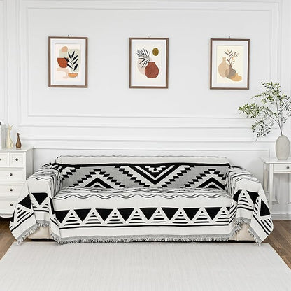 MYSKY HOME Boho Couch Cover for Dogs Washable Black Rhombic Couch Sofa Protector Cats Pets Friendly Chenille Geometric Sofa Covers Soft Durable Farmhouse Sofa Slipcovers, 71" X102"