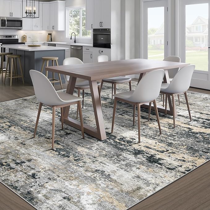 Area Rugs 8x10 for Living Room: Washable Rug Modern Abstract Neutral Soft Non-Slip Low-Pile Indoor Large Carpet for Bedroom Dining Room Playroom Home Office (Black Grey Brown, 8'x10')