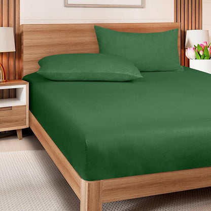 ROYALE LINENS 300 Thread Count 100% Long Staple Combed Cotton Fitted Sheet Full - Super Soft Deep Pocket Bottom Sheet - Fitted Sheets Only - Elastic Sheets (Full, Hunter Green)
