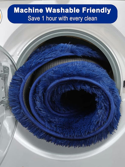 ONASAR Navy Blue Round Area Rug 4ft, Soft Bedroom Circle Rugs Floor Mat for Kids Girls Boys Teen Room, Fluffy Plush Shaggy Carpet for Baby Nursery Living Room Playroom Dorm Home Decor