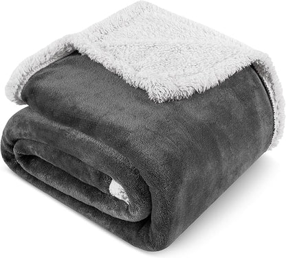 Pavilia Sherpa Fleece Blanket for Bed, Queen Size, Dark Grey, Plush Soft Fuzzy, Cozy Reversible Winter Blanket for Women & Men, 90x90 Inches