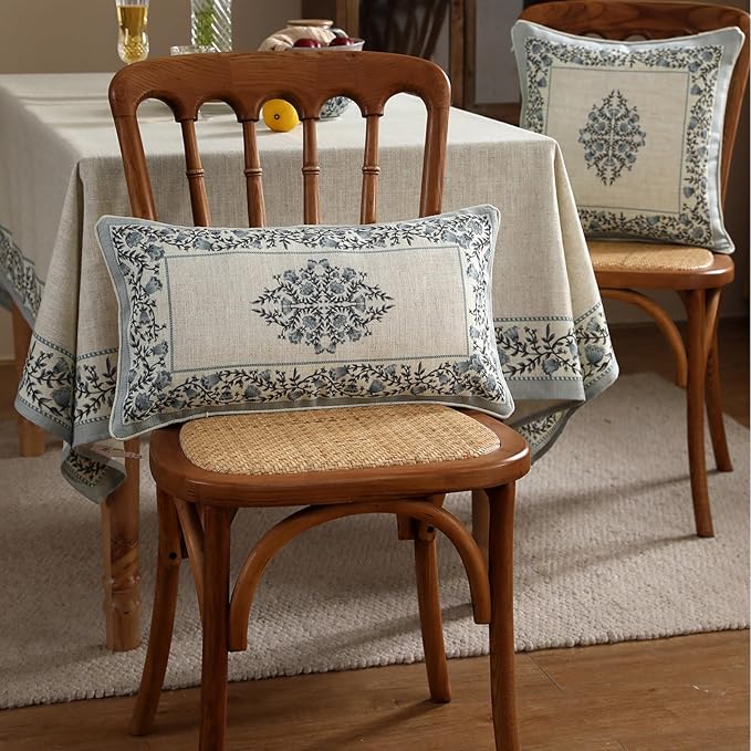 ISAENNE Design Linen Rectangle Throw Pillow Covers 12"x20" Pack of 2, Cottage Farmhouse Cushion Covers with Blue Grey Thorn Vine Pattern Decoration Pillowcases for Bed, Living Room, Outdoor, Car