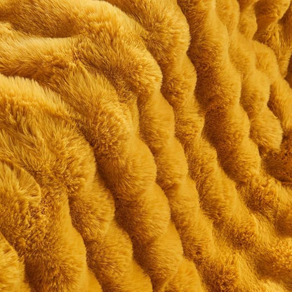 Lotus Karen Faux Fur Throw Blanket Ginger Yellow - Big Bubble Rabbit Fluff Blanket for Couch Bed Sofa,Softest Fluffy Fuzzy Cozy Blanket,Thick Furry Plush Shaggy Warm Blankets for Women,108x90 Inches