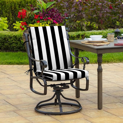 Arden Outdoor Dining Chair Cushion, 2 Pack, 20 x 20, Rain-Proof, Fade Resistant, Black Cabana Stripe