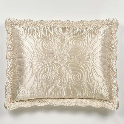 Touch of Class Portia Luxury Bedding | Soft Pearl | Premier Quilted Polyester Satin | Romantic Hand Guided Machine Quilted Scroll Design 3 Piece Set: King Oversized Bedspread and 2 King Shams