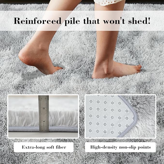 Soft Runner Rugs for Bedroom, Mottling Grey 2x6 Area Rugs Fluffy Rug Shaggy Area Rug Carpet, Bedside Rug for Living Room Bedroom Kids Room Home Decor