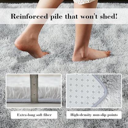 Fluffy Rug Shaggy Area Rug, Gradual Grey 10x14 Area Rugs for Bedroom, Super Soft Shaggy Rugs for Living Room Bedroom Kids Room Home Decor, Upgrade Anti-Skid Rectangular Fuzzy Rug