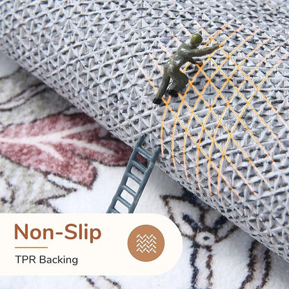 OPPODREAM Thin Entryway Rug 2x8, 2x8 Rug Runner, Washable Hallways Carpet 2 x 8 with Non Slip Backing, Low-Pile Bedside Carpet 2 x 8, Long, Faux Cashmere, Red & Grey
