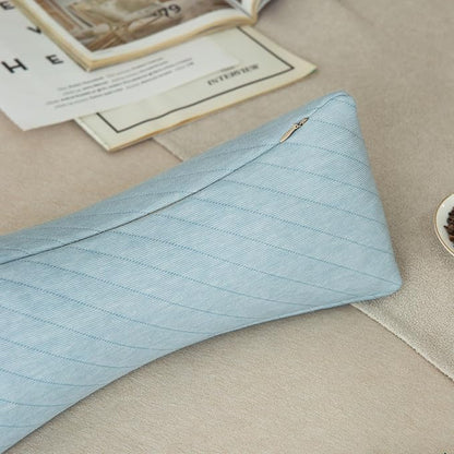 Buckwheat Neck Support Pillow Cervical Neck Cylinder Bolster Pillow Neck Pain Relief Breathable Comfortable for Back and Side Sleepers Round Pillows for Lunch Break Blue, 6x15 Inch