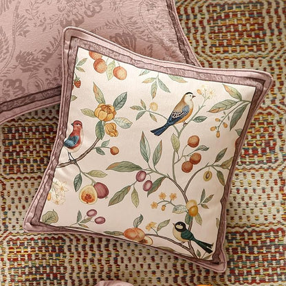 Square Pink Farmhouse Throw Pillow Covers Pack of 2,Birds and Flowers Pattern Cozy Velvet Pillowcases,Decoration Pillows Cushion Covers for Couch Sofa Bed Car Chair,18"x18"