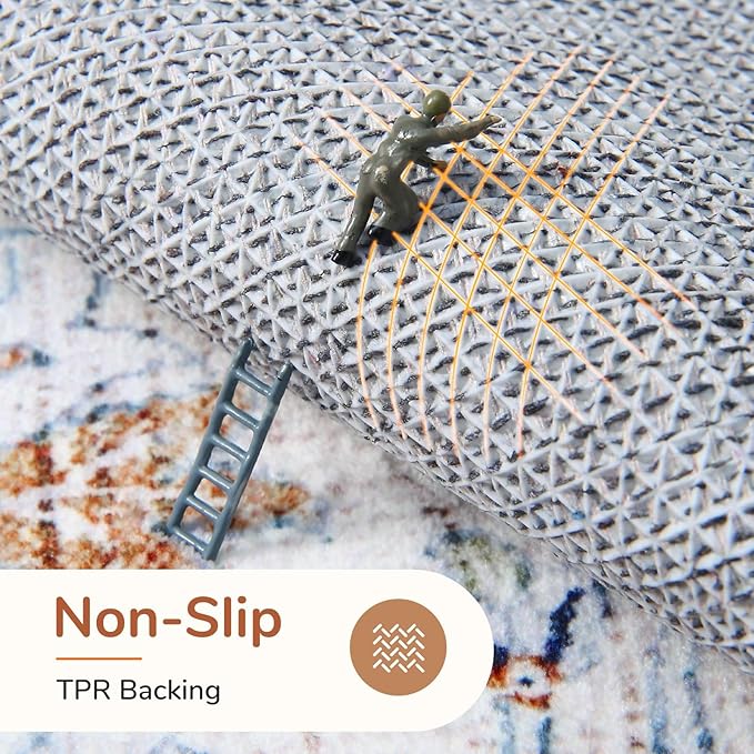 OPPODREAM Thin Throw Rugs 2x3, Small Neutral Washable Entryway Rugs 2 x 3 with Non Slip Backing, Low-Pile Faux Cashmere 2 x 3 Carpet, Cream White & Blue & Light Brown