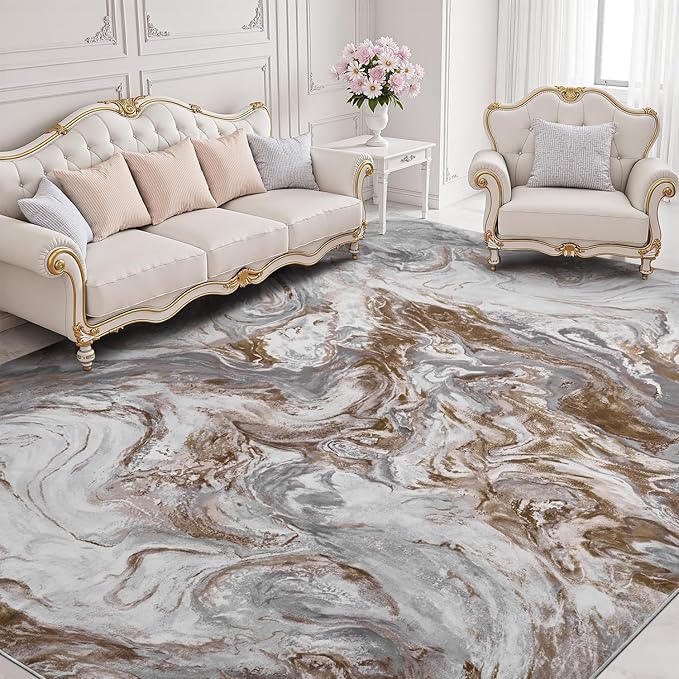 9x12 Area Rugs for Living Room, Modern Abstract Rug for Bedroom, Contemporary Machine Washable Rug, Large Stain Resistant Carpet for Dining Room Playroom Nursery Room, Pet & Kids Friendly