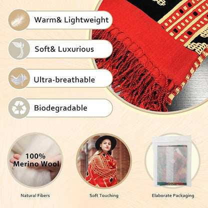 DANA XU 100% Merino Wool Pashmina Shawl for Women 96"x43", Oversized Cashmere Wrap with Tassels, Floral Travel Blanket Cape