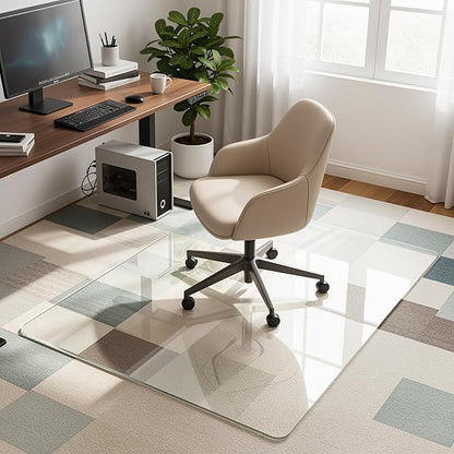 Antok Tempered Glass Chair Mat, 45"x55" Office Chair Mat for Carpet & Hardwood Floors, Heavy Duty 0.2" Desk Chair Mat for Smooth Rolling at Home or Office