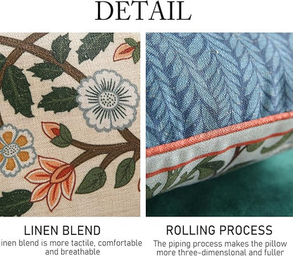 ISAENNE Design Lumbar Retro Elegant Linen Throw Pillow Covers 12"x20" Pack of 2, Blue Gray Floral Vine Pattern Cushion Covers Decor Rectangle Pillowcases for Bed,Living Room,Outdoor,Car