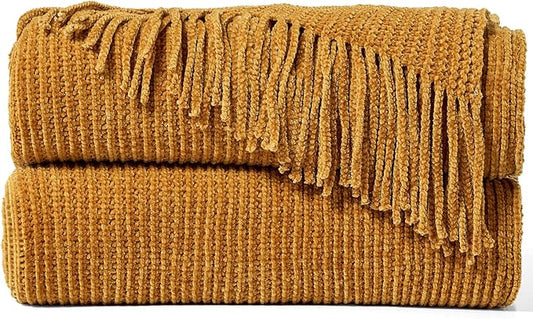inhand Brown Throw Blanket for Couch Bed,Fall Home Decorative Soft Chunky Chenille Woven Blankets with Tassels,Lightweight Cozy Boho Farmhouse Warm Winter Gifts for Women,50"x60",Extra Thick